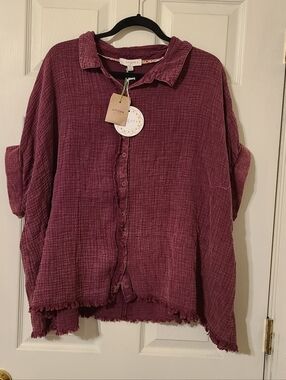Umgee Dusty Plum Button-Up Gauze Shirt
